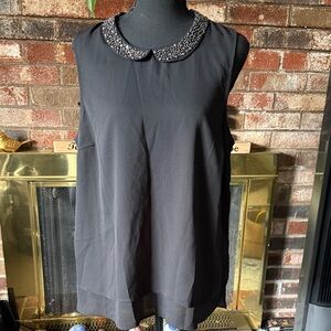 Attention Black Sleeveless Blouse with Beaded Collar